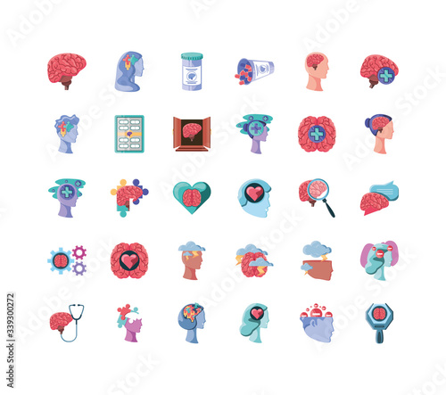 set of icons mental health on white background