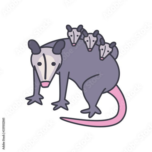 opossum with hatchlings icon, fill style © Jeronimo Ramos