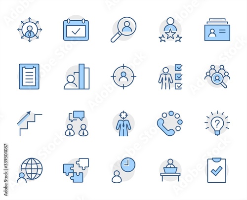 Set of Head Hunting Related Vector Line Icons. Contains such Icons as Career growth, Bulb, Candidate, Search, CV, Card Index, Outsource and more. Editable Stroke. 32x32 Pixel Perfect