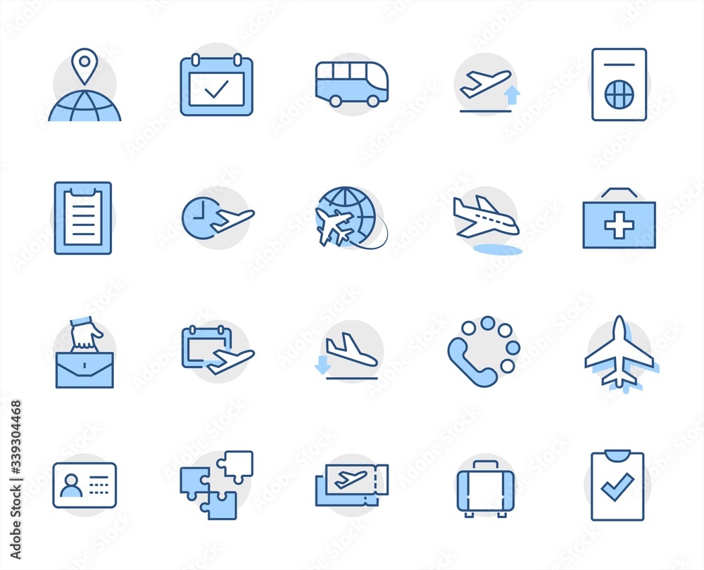 Set of Airport Related Vector Line Icons. Contains such Icons as Globe, Departure, Plane, Bus, Tickets, Baggage Claim, Calendar, Kit and more. Editable Stroke. 32x32 Pixels. Set of Airport Related Vector Line Icons. Contains such Icons as Globe, Departure, Plane, Bus, Tickets, Baggage Claim, Calendar, Kit and more. Editable Stroke. 32x32 Pixels.