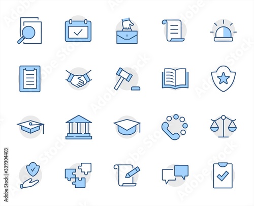 Set of Law and justice Vector Line Icons. Contains such Icons as weapon, arrest, authority, courthouse, gavel, legal, weapon and more. Editable stroke. 32x32 Pixels