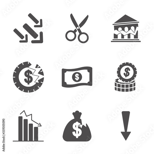 money and financial broke icon set, silhouette style