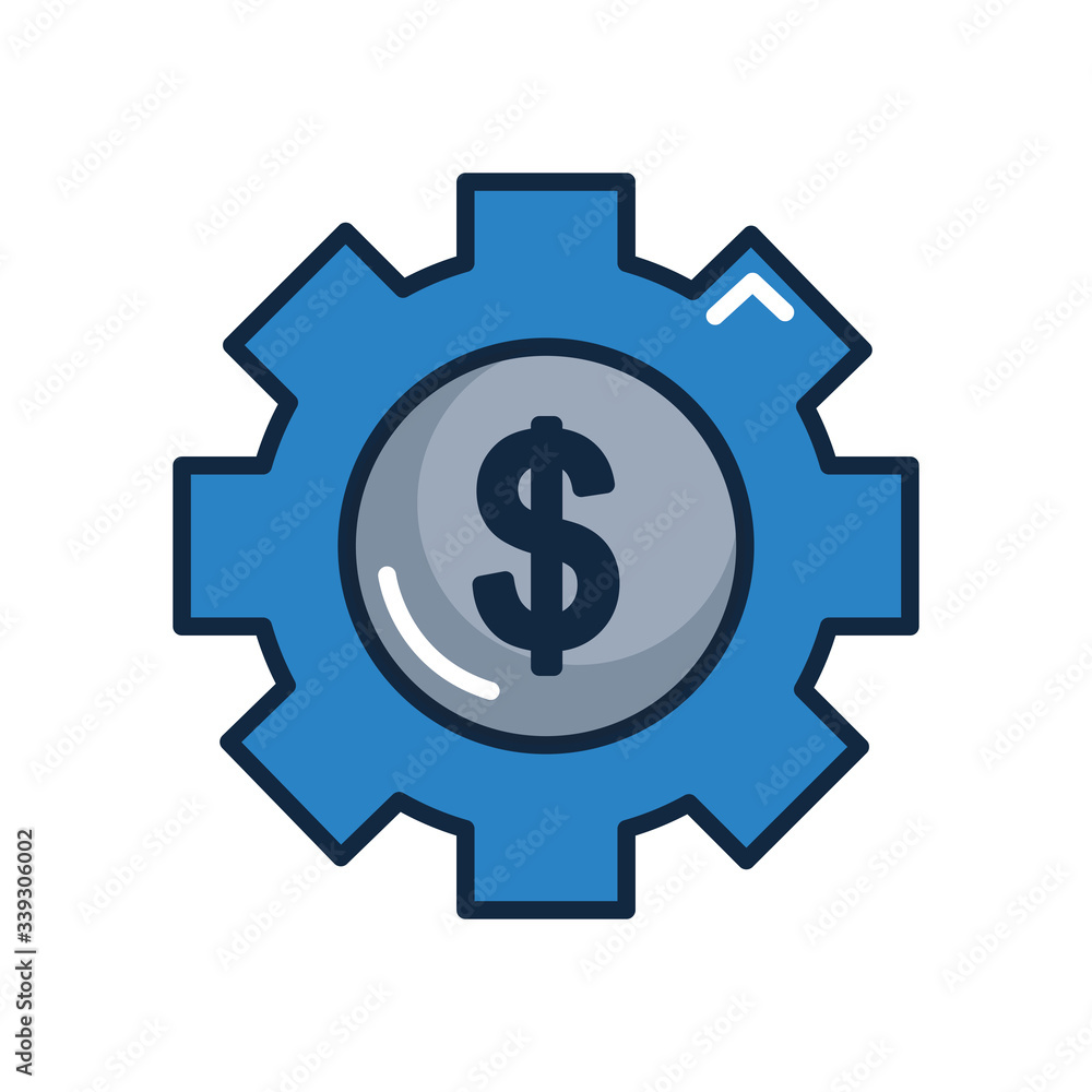 financial broke concept, gear wheel with money symbol icon, line color style financial broke concept, gear wheel with money symbol icon, line color style