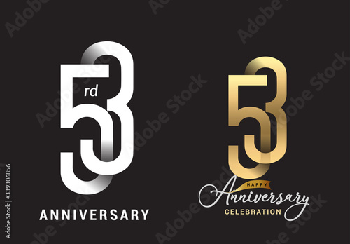 53 years anniversary celebration logo design. Anniversary logo Paper cut letter and elegance golden color isolated on black background
