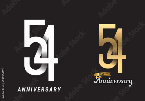 54 years anniversary celebration logo design. Anniversary logo Paper cut letter and elegance golden color isolated on black background photo