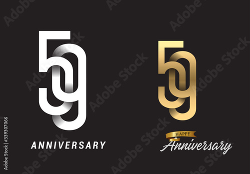 59 years anniversary celebration logo design. Anniversary logo Paper cut letter and elegance golden color isolated on black background photo