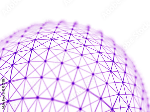 Abstract technology neural network and sphere geometry orb and polygonal lines and dots. Futuristic Technology, digitally generated image, 3d rendering