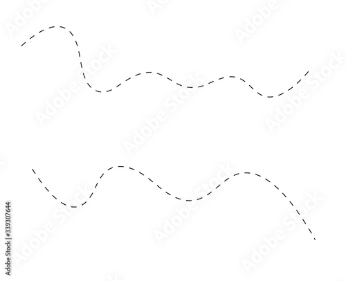 Path flight travel trip dashed line trace destination track and silhouette, travelling symbol vector illustration