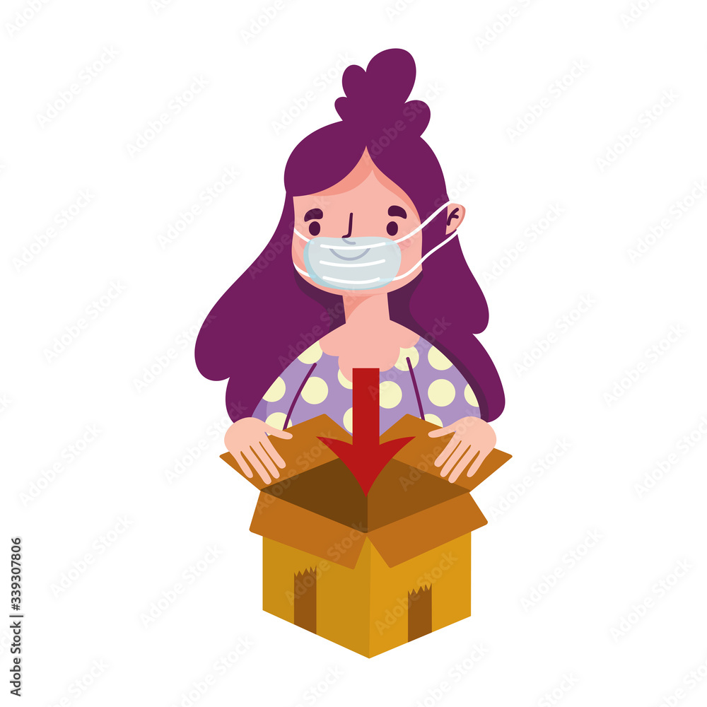 Obraz premium woman with medical mask order online shopping covid 19