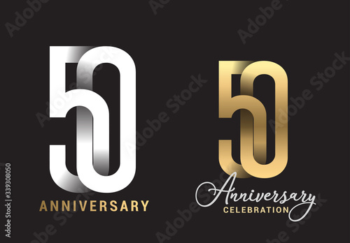 50 years anniversary celebration logo design. Anniversary logo Paper cut letter and elegance golden color isolated on black background