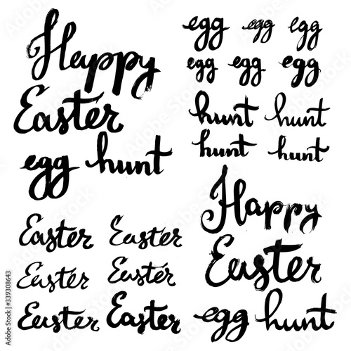 Happy Easter egg hunt strokes written in thick black paint isolated on a white background