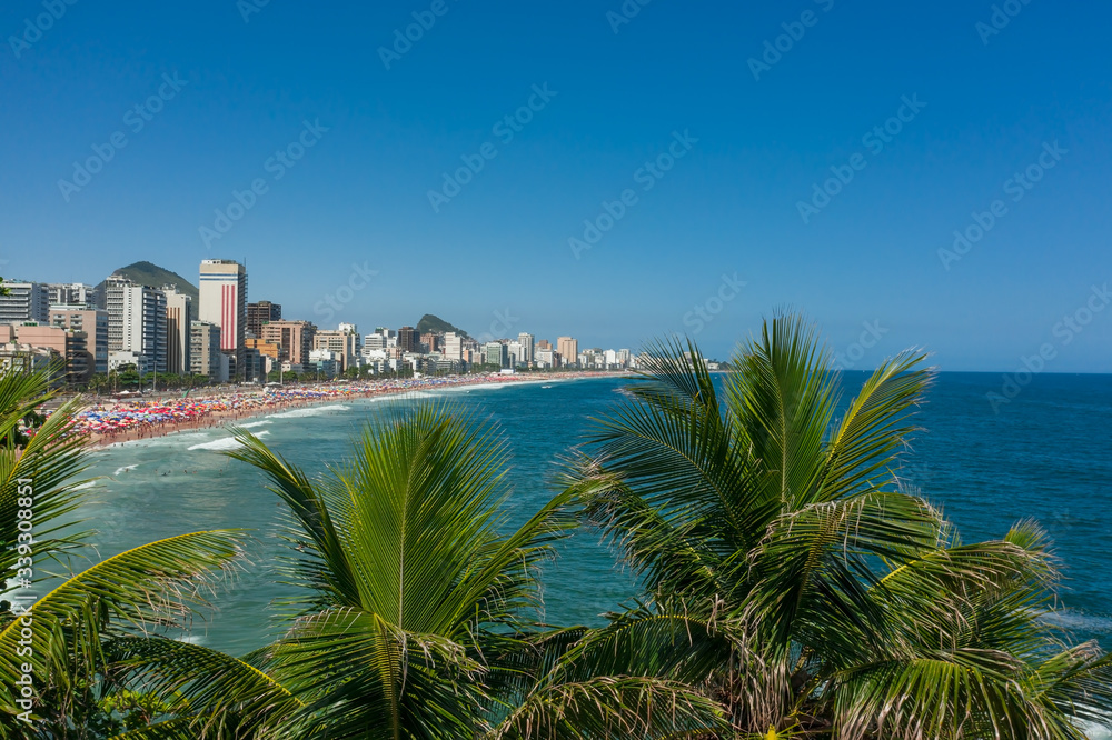 Panoramic view of  a shore line by Ipanema and Leblon in Rio de Janeiro Brazil
