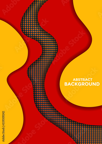 Paper cut abstract background with elements of red, yellow in bright colors. Background with holes, circles. Design template that is suitable for advertising, booklets, leaflets, flyers and posters