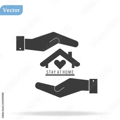 flat hand showing the icon of home - Stay at home vector illustration