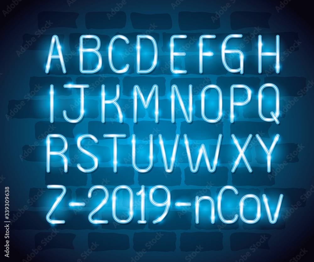 alphabet with 2019 ncov of neon light vector illustration design alphabet with 2019 ncov of neon light vector illustration design