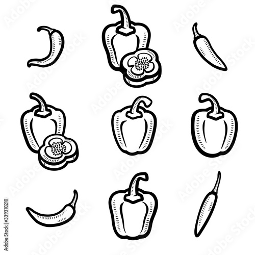Chili and pepper set. Collection icon pepper. Vector