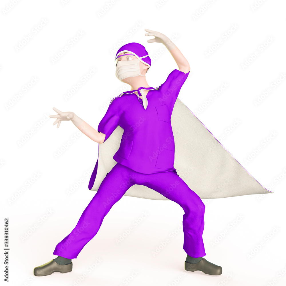 super doctor cartoon doing a comic pose in white background