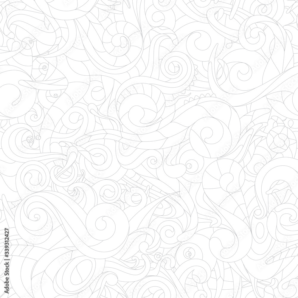 Vector line abstract twisted seamless texture. Natural motives. White background. 