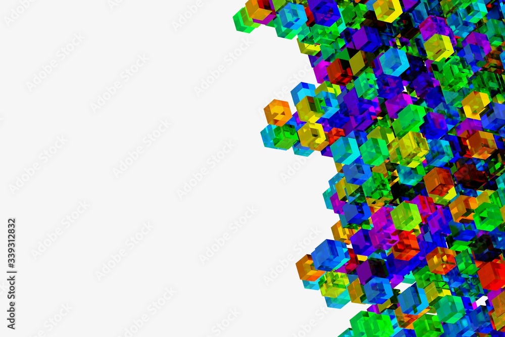 abstract colorful background - glass material cubes, random colors, 3d render illustration
