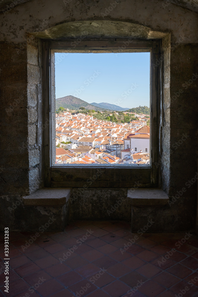 Fototapeta View of Castelo de Vide through the window of the castle, in Portugal