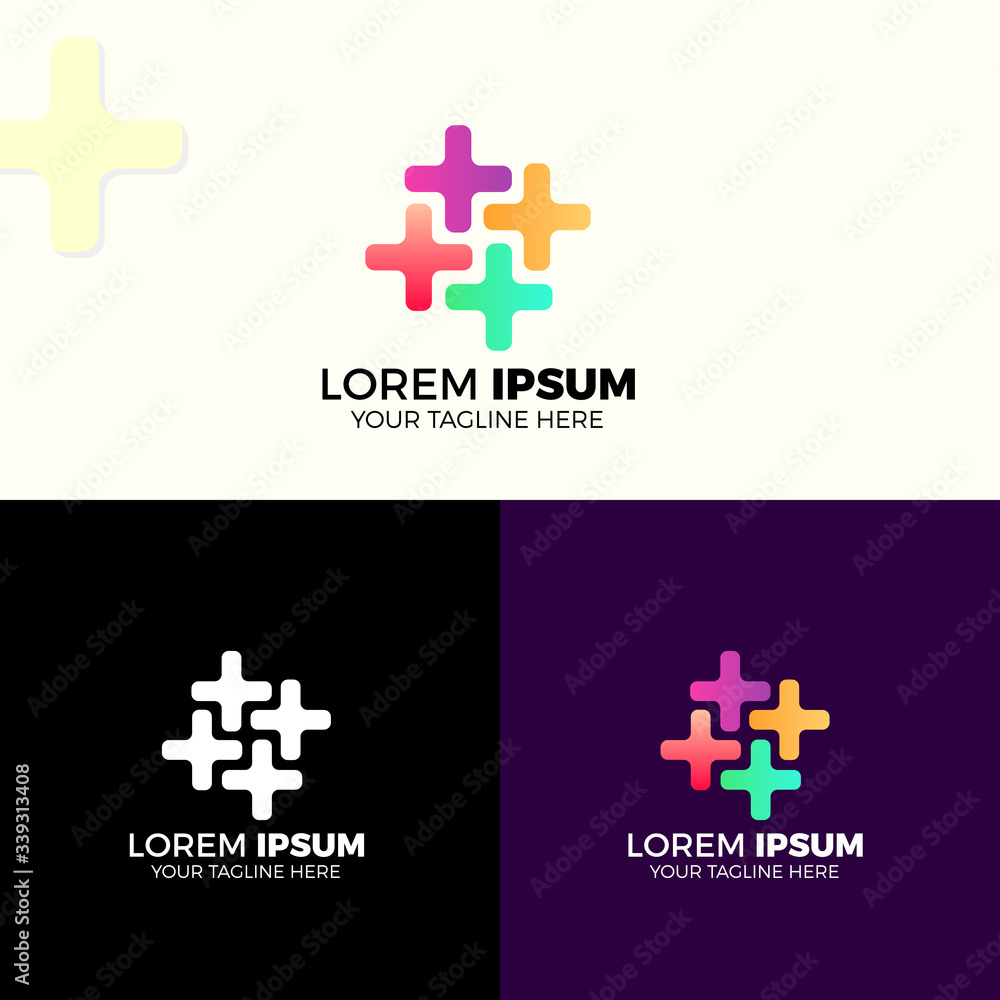 Obraz premium Abstract colored vector logo. Plus logo. Multimedia logo. Company logo