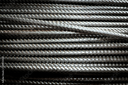 Fotografia Close-up stacked wire steel rebar material, rebar for industrial and constructio