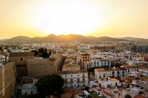 view of the city of Ibiza from above at sunset