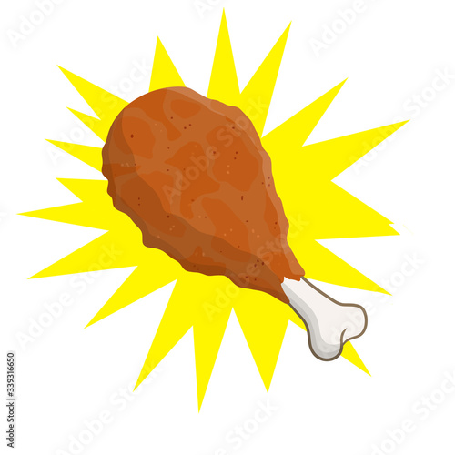 Piece of fried chicken leg. Delicious and fatty foods. Eaten meal. Cartoon flat illustration