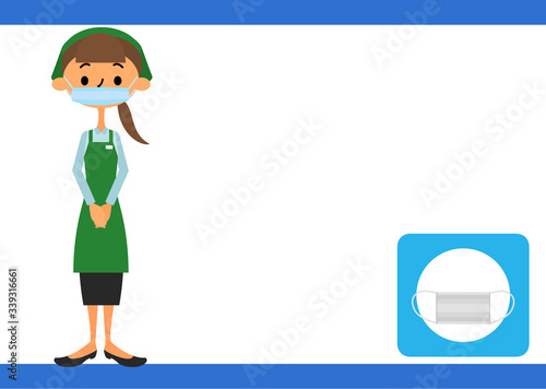 pixta用マスク着用のお知らせスーパーのおばちゃん