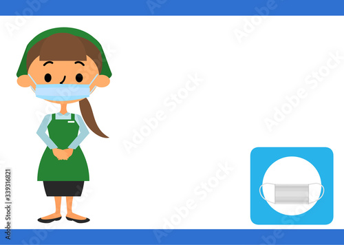 pixta用マスク着用のお知らせスーパーのおばちゃんミニ
