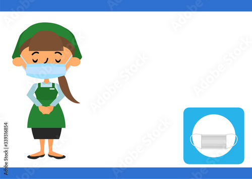 pixta用マスク着用のお知らせスーパーのおばちゃんお辞儀ミニ
