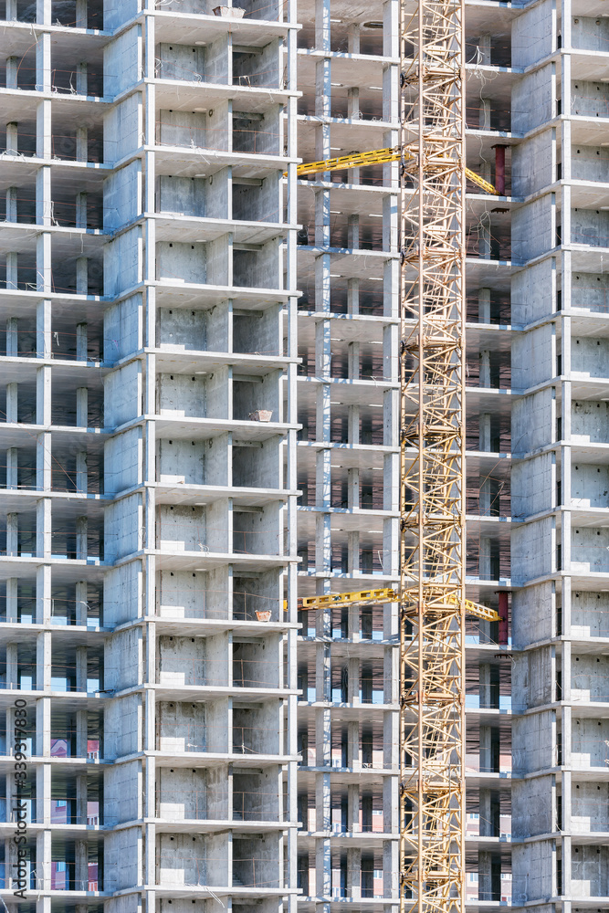View of the construction site of the housing construction. View of the construction site of the housing construction.