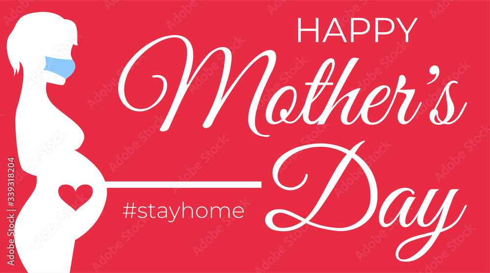 Naklejka premium happy mothers day. mothers day coronavirus. Pregnant woman wearing a mask during coronavirus