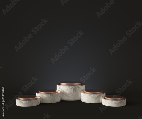 3D Rendering - Illustration white marble pedestal isolated on white background, modern minimal concept, empty stage, abstract geometry shape pastel color, Cosmetic background for product presentation.