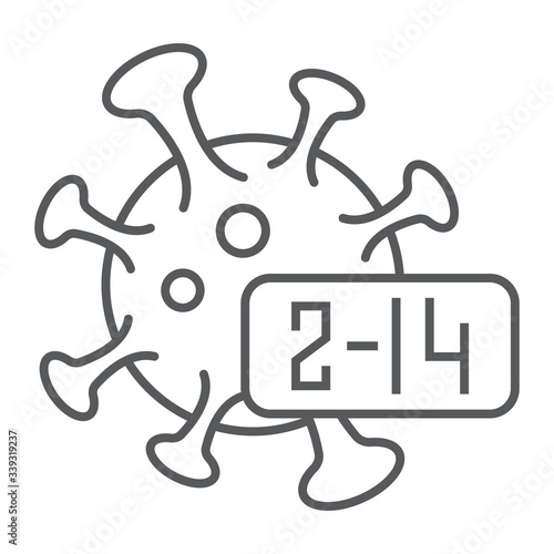 Coronavirus incubation period thin line icon, infection and covid-19, virus sign, vector graphics, a linear icon on a white background, eps 10.