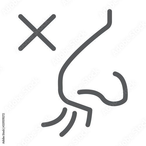 No smell symptom line icon, infection and covid-19, coronavirus symptom sign, vector graphics, a linear icon on a white background, eps 10.