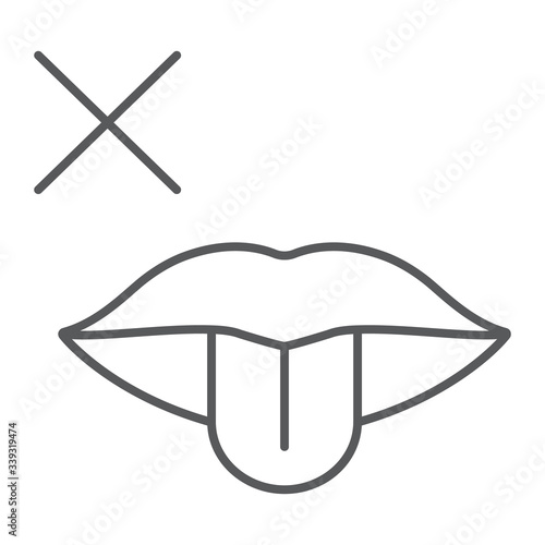 No taste symptom thin line icon, infection and covid-19, coronavirus symptom sign, vector graphics, a linear icon on a white background, eps 10.