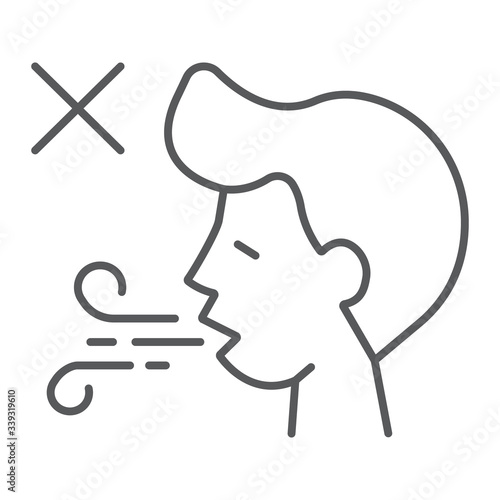 Difficulty breathing thin line icon, dysnea and covid-19, coronavirus symptom sign, vector graphics, a linear icon on a white background, eps 10.