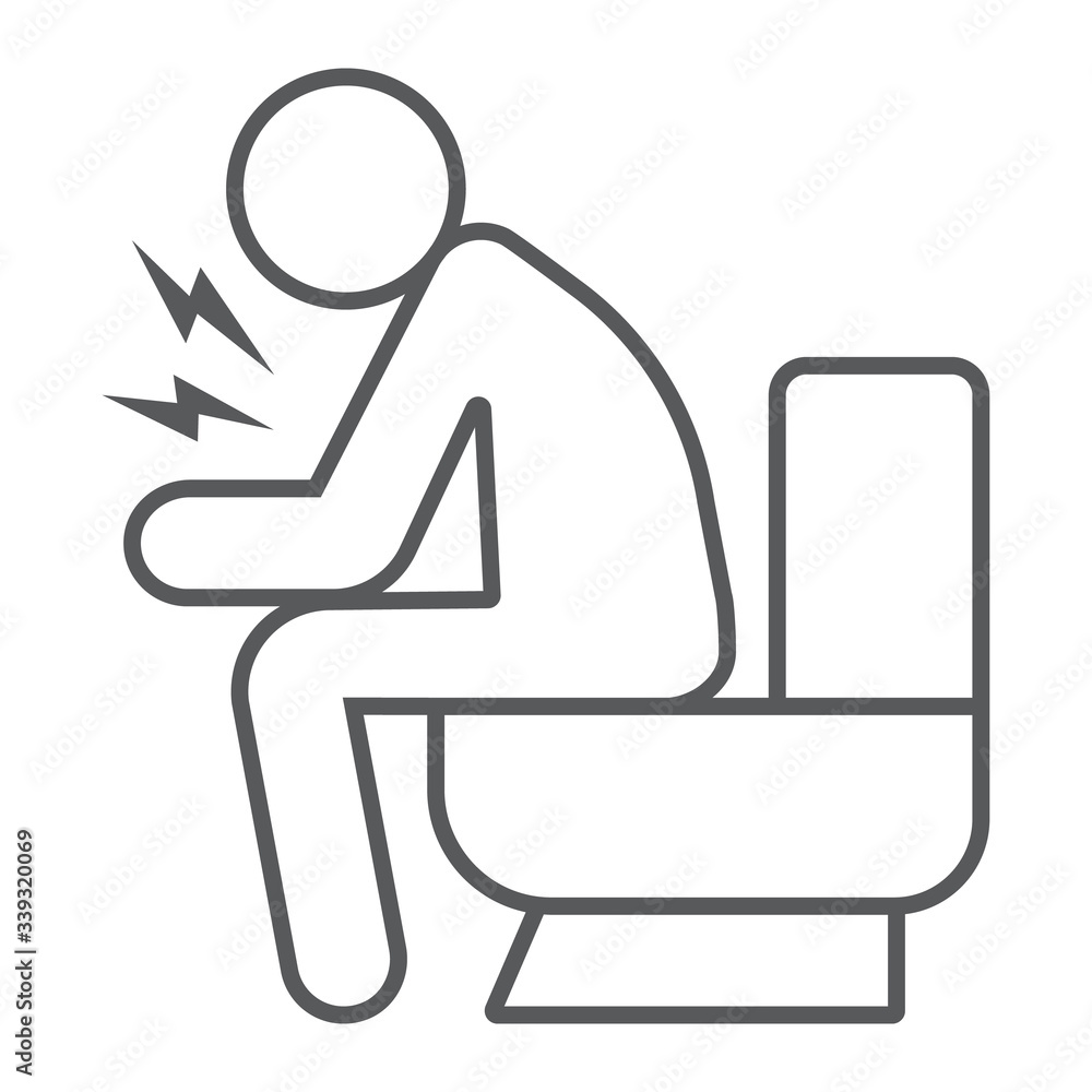 Diarrhea thin line icon, disease and covid-19, man sitting on toilet sign, vector graphics, a linear icon on a white background, eps 10. Diarrhea thin line icon, disease and covid-19, man sitting on toilet sign, vector graphics, a linear icon on a white background, eps 10.