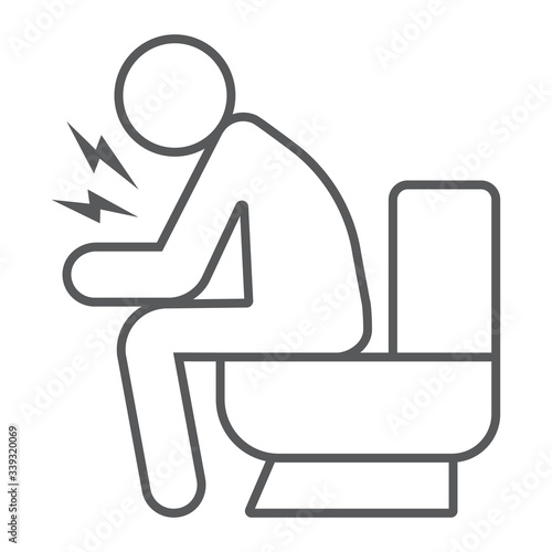 Diarrhea thin line icon, disease and covid-19, man sitting on toilet sign, vector graphics, a linear icon on a white background, eps 10.