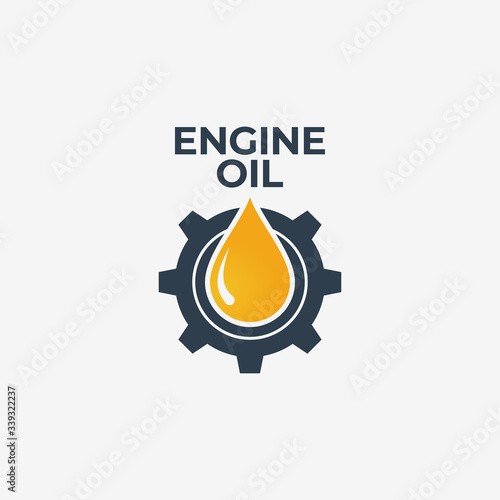 Engine oil logo. Engine gear with oil on white