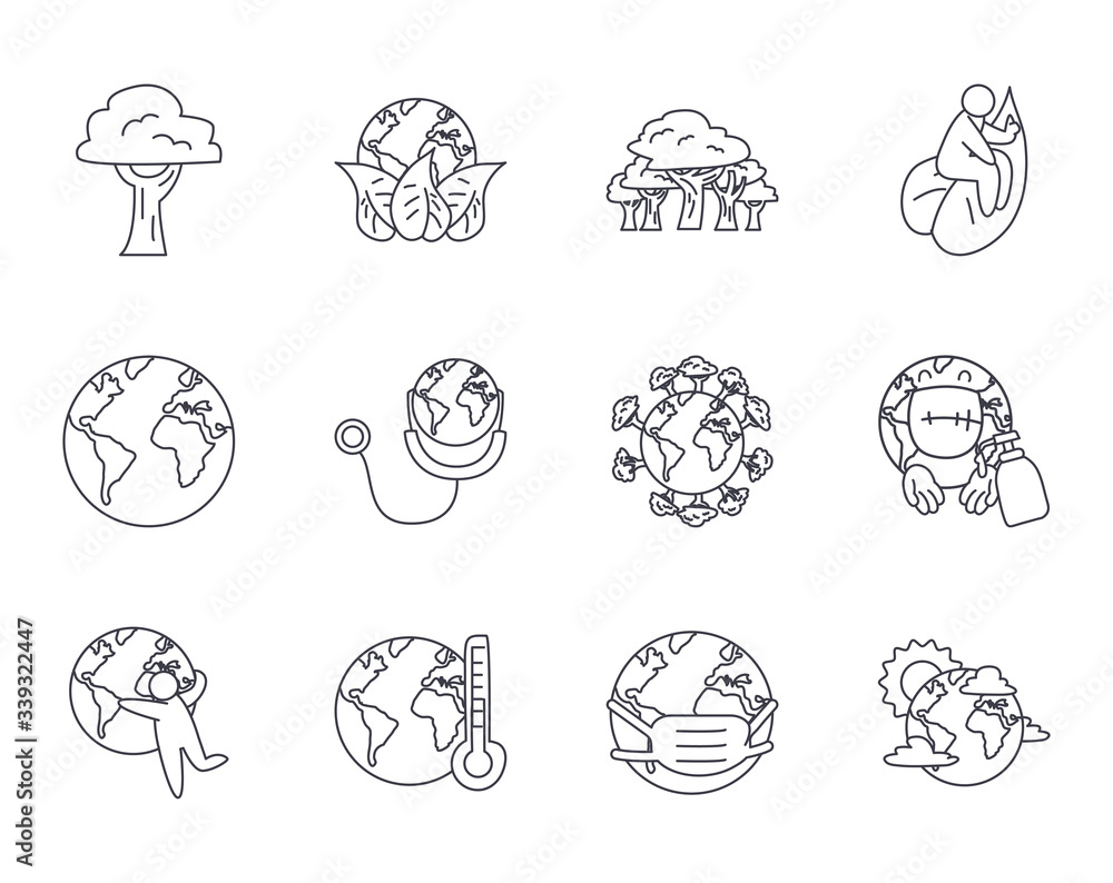 leaves and nature icon set, line style leaves and nature icon set, line style