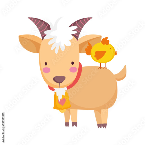 ram and chicken farm animal isolated icon on white background
