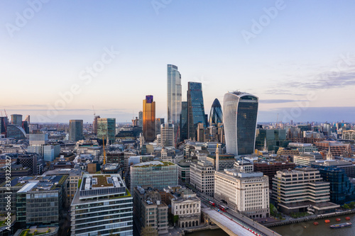 London city sky scrappers aerial view 