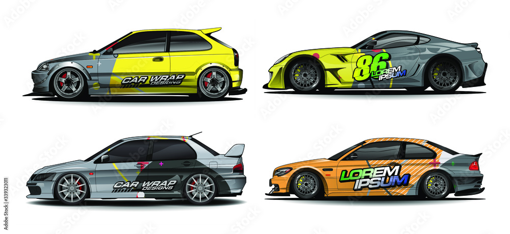 Naklejka premium set of vehicle graphic kit vector. Modern abstract background for car wrap branding and automobile sticker decals livery