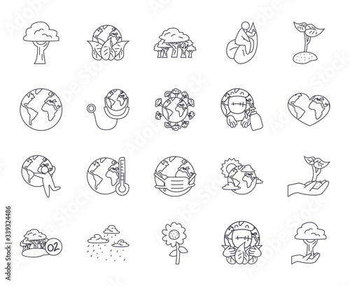 earth planet and nature icon set, line style © Jeronimo Ramos