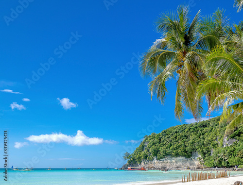 Fototapeta Naklejka Na Ścianę i Meble -  white beach and bamboos on Boracay island, Philippines.
