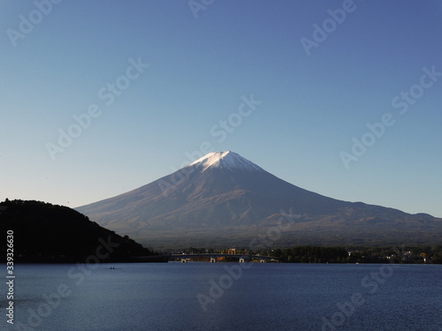Mount Fuji in blue landscape