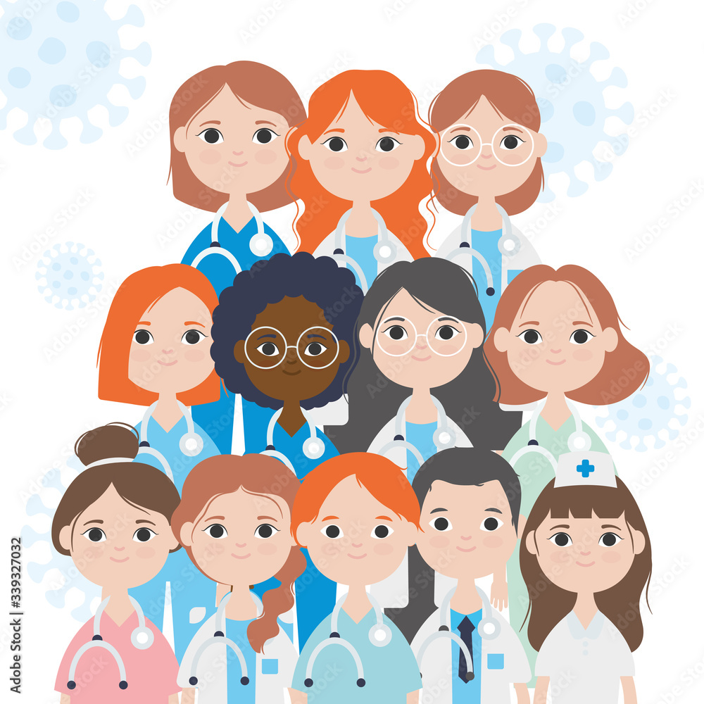 Stop covid 19 concept, Cartoon staff of medical doctors icon Stop covid 19 concept, Cartoon staff of medical doctors icon