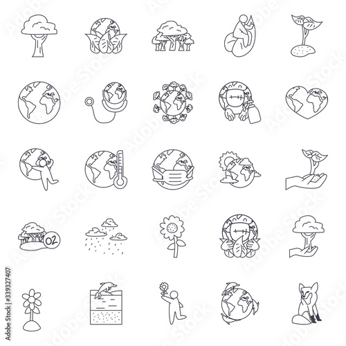 trees and nature icon set  line style